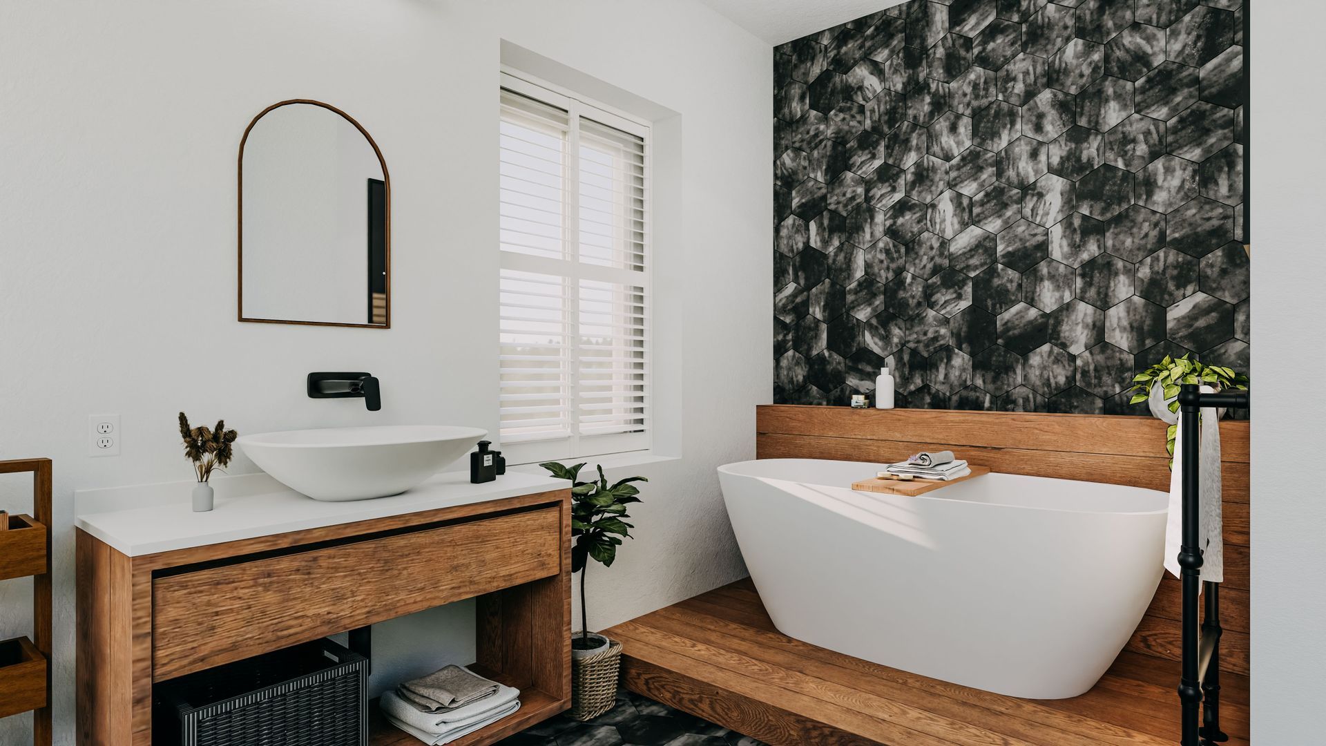 A Bathroom With a Bathtub, Sink, Mirror and Windows — Curtain Force NQ in Garbutt, QLD