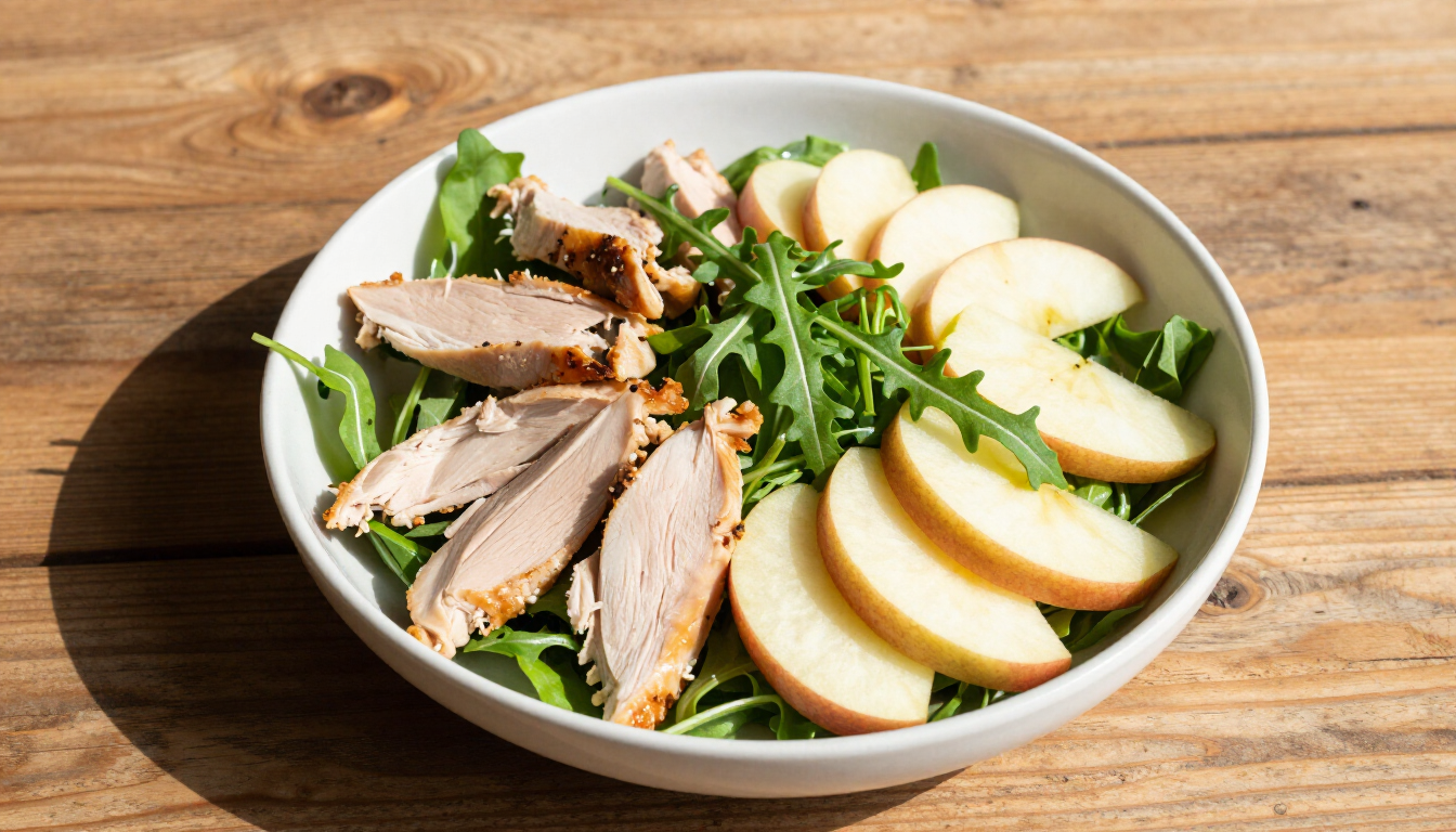 Frisse kipsalade met appel en gerookte kip