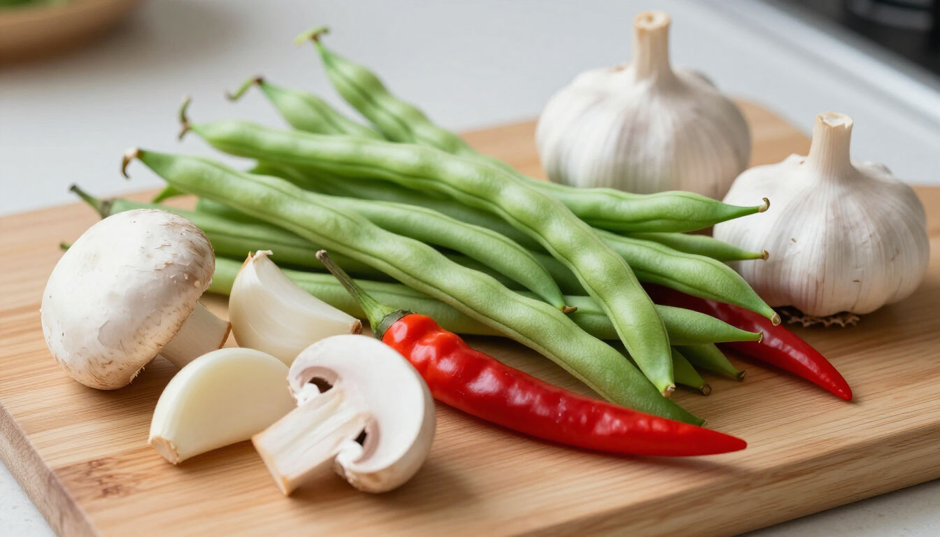 Verse ingrediënten op een snijplank