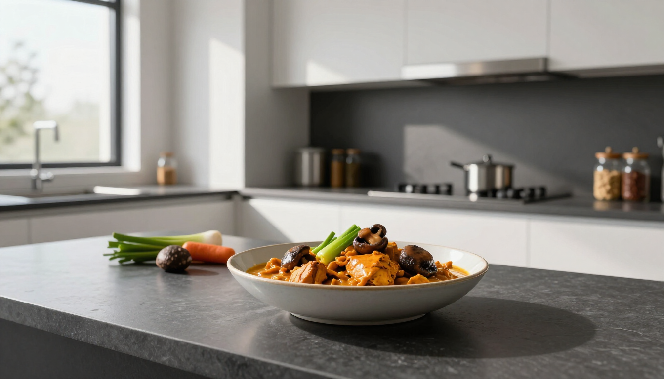 Gezonde kipkerrie met prei