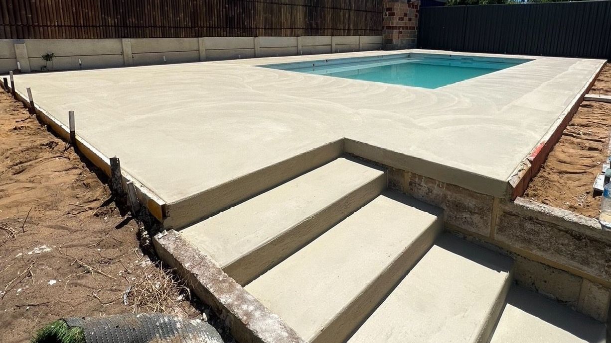 Liquid limestone around pool and under patio