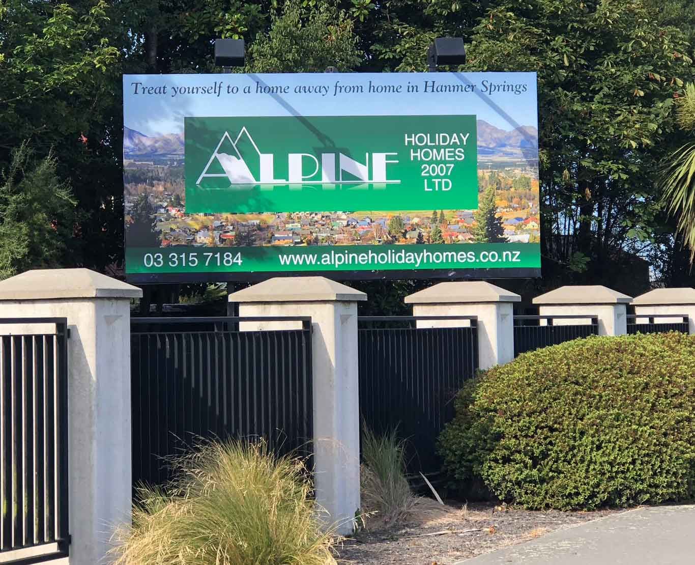 Holiday homes roadside advertising board North Canterbury