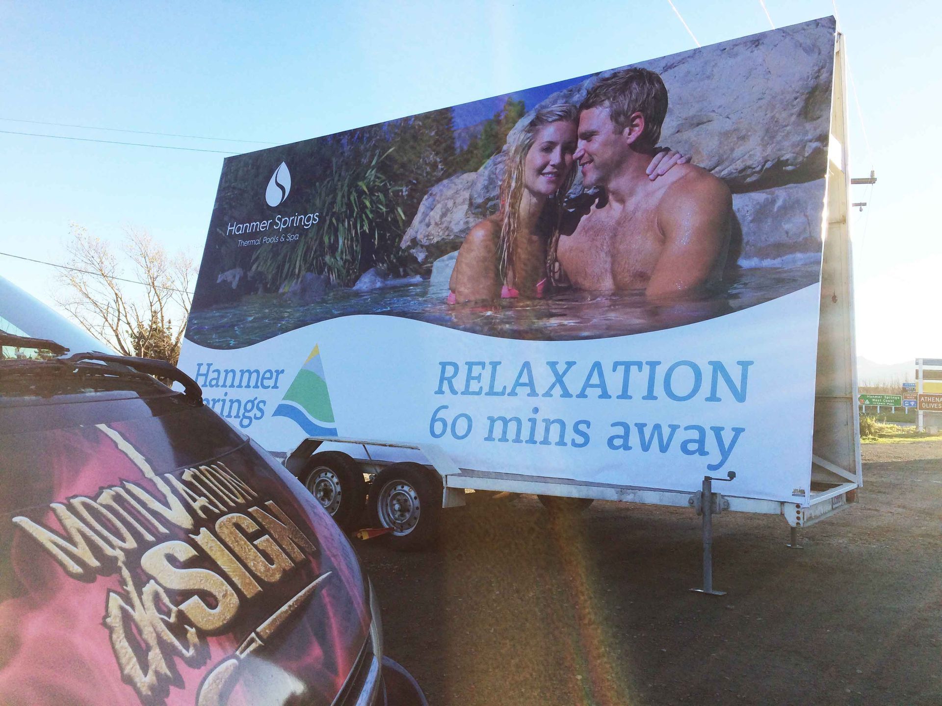 Spring Hot pool roadside advertising board North Canterbury
