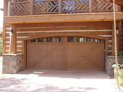 Brown Wood Double Garage Door with Windows - Garage Doors in Glendale, AZ