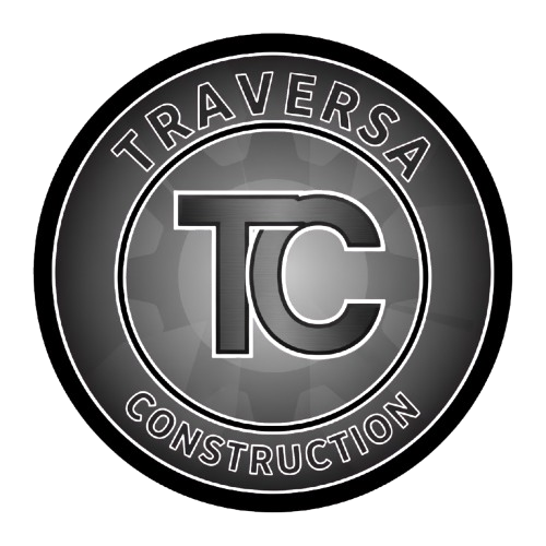 Logo for Traversa Construction: circular, black and gray. "Traversa Construction" surrounds central "TC" letters.