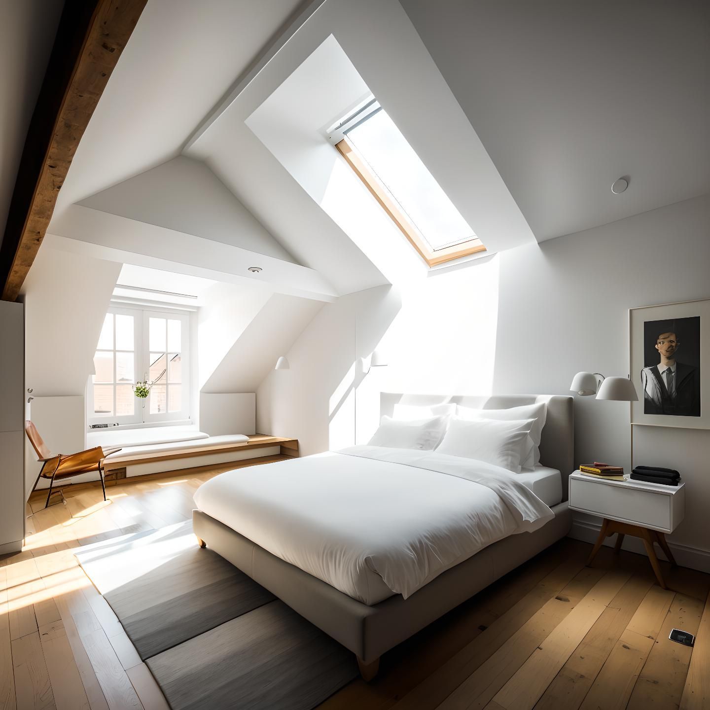 Illuminated modern bedroom with Velux rooflight windows showcasing benefits of Velux loft conversion