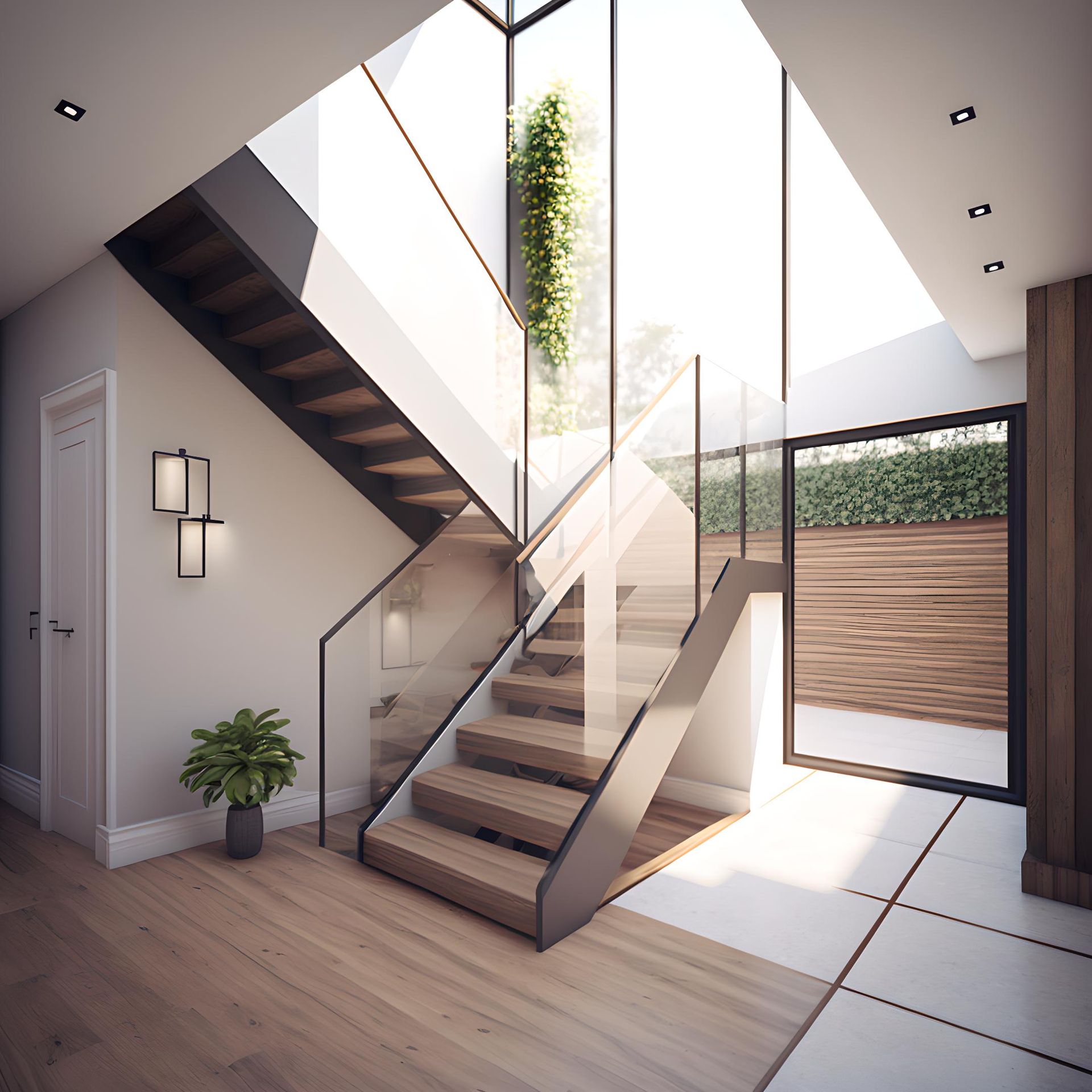 Modern and sleek staircase in extension, compliant with building regulations