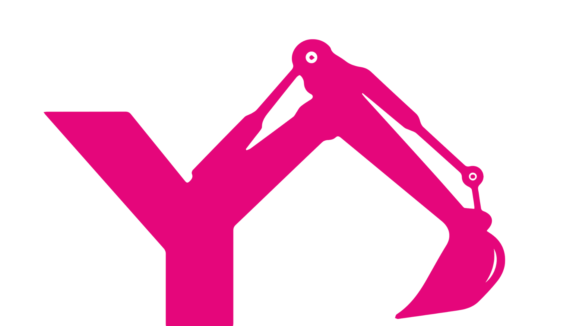 Pink excavator-style logo forming the letter Y on a white background
