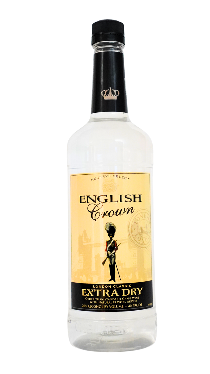 A bottle of english rum extra dry on a white background