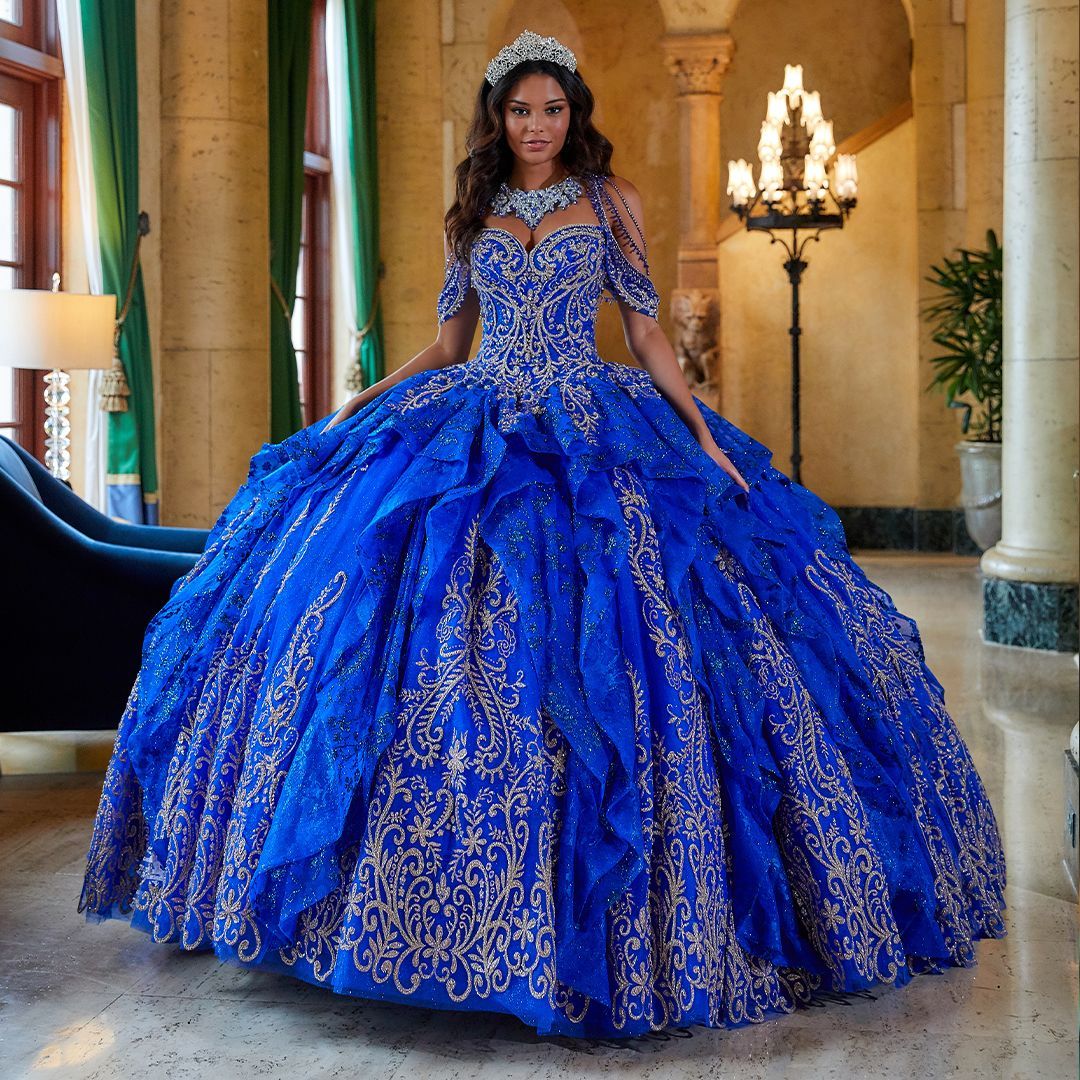 slim fit dress slacks Long Metallic Quinceanera Dress Cape Ball Gown main image 0