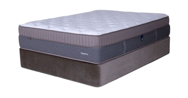 Gray and white mattress on a matching foundation, with a quilted top and a textured side.