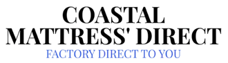 Coastal Mattress' Direct logo: black text on a white background, 