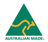 Green triangle with yellow kangaroo symbol and 