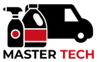 Logo: Red carpet cleaner with black cord above "MASTER TECH" text.