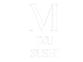 Un logo bianco per un ristorante di sushi con la lettera m su sfondo bianco.