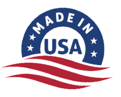 A made in usa logo with an american flag in the background