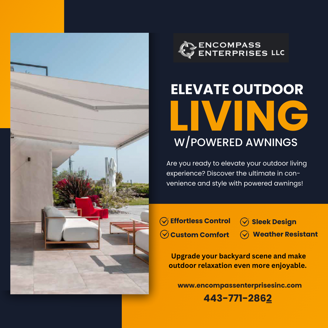 A social post for elevate outdoor living w / powered awnings
