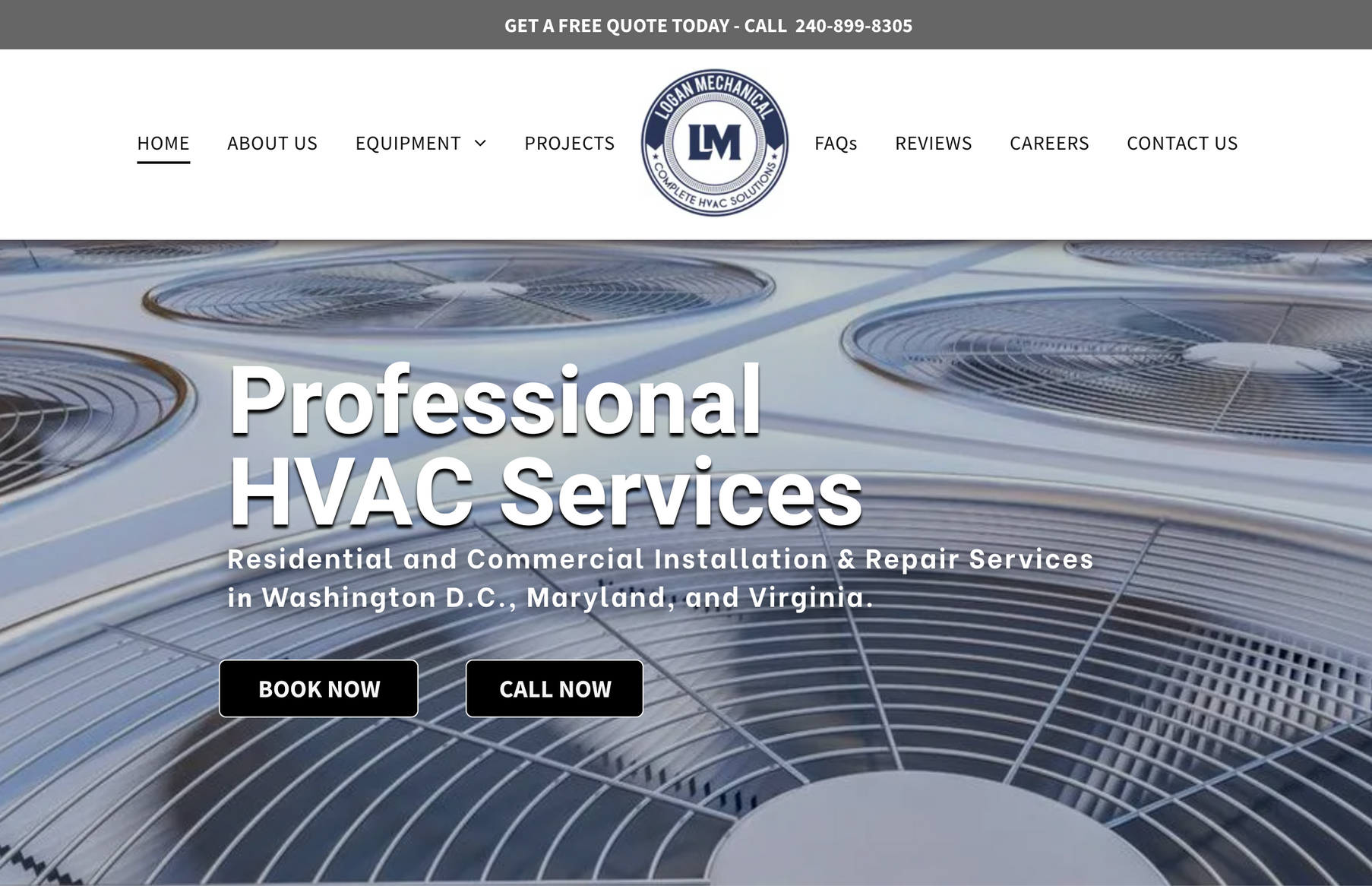 A screenshot of a website for professional hvac services.