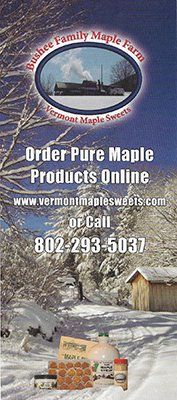 A brochure for a maple farm offering pure maple products online.