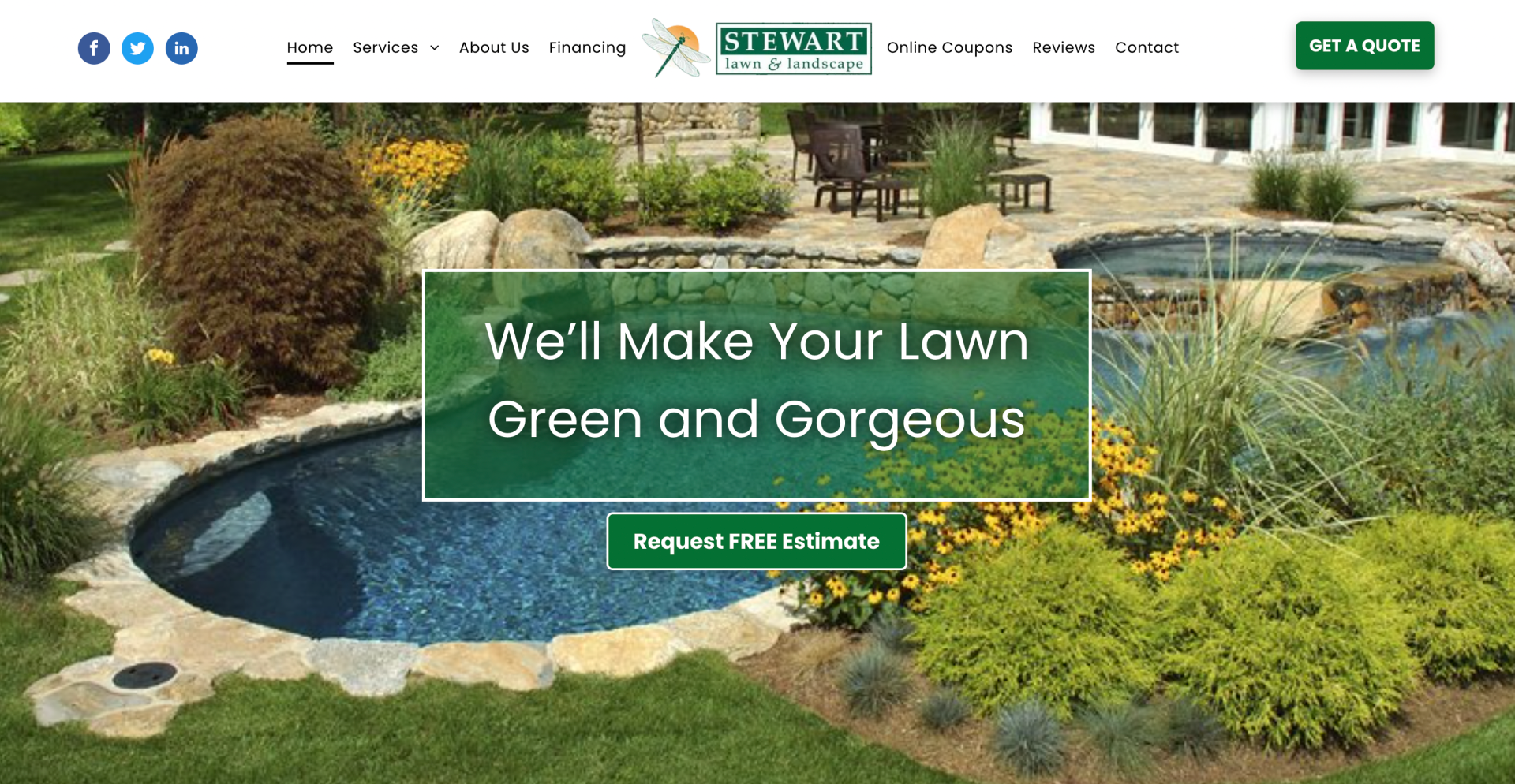 A screenshot of a website for a company that makes your lawn green and gorgeous.