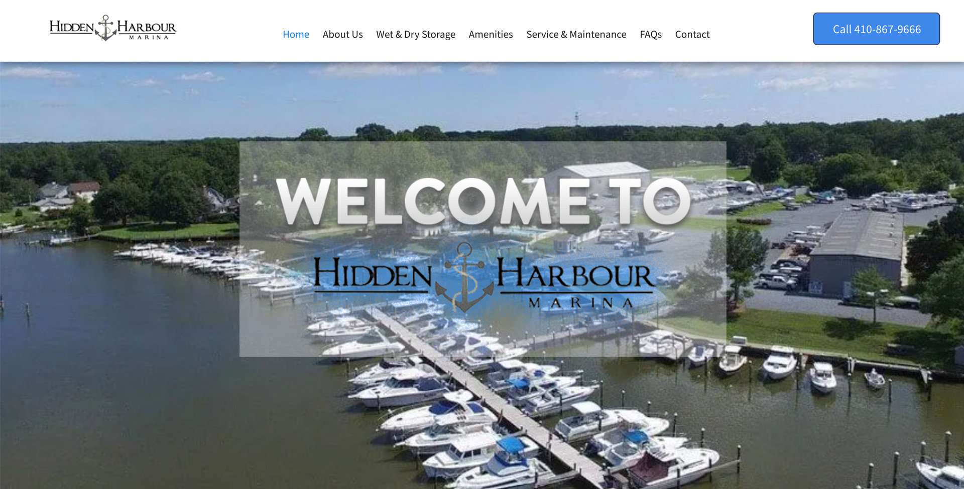 A screenshot of a website for hidden harbor marina.