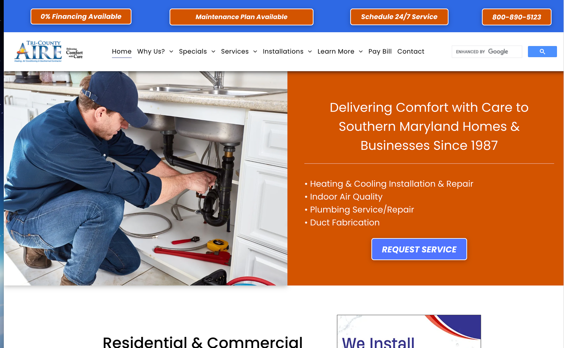 A website for aire county air conditioning and business