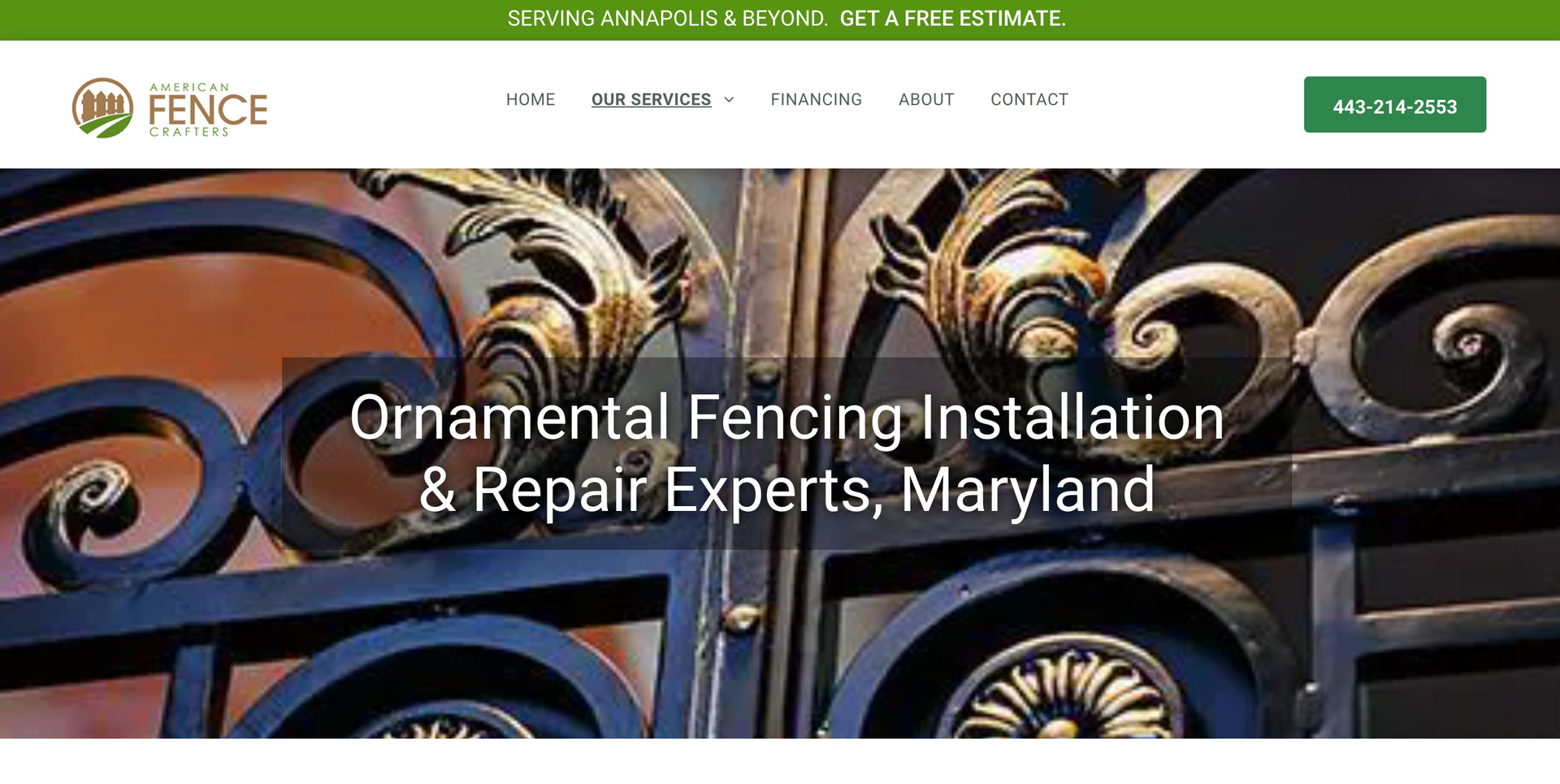 A website for ornamental fencing installation and repair experts in maryland.