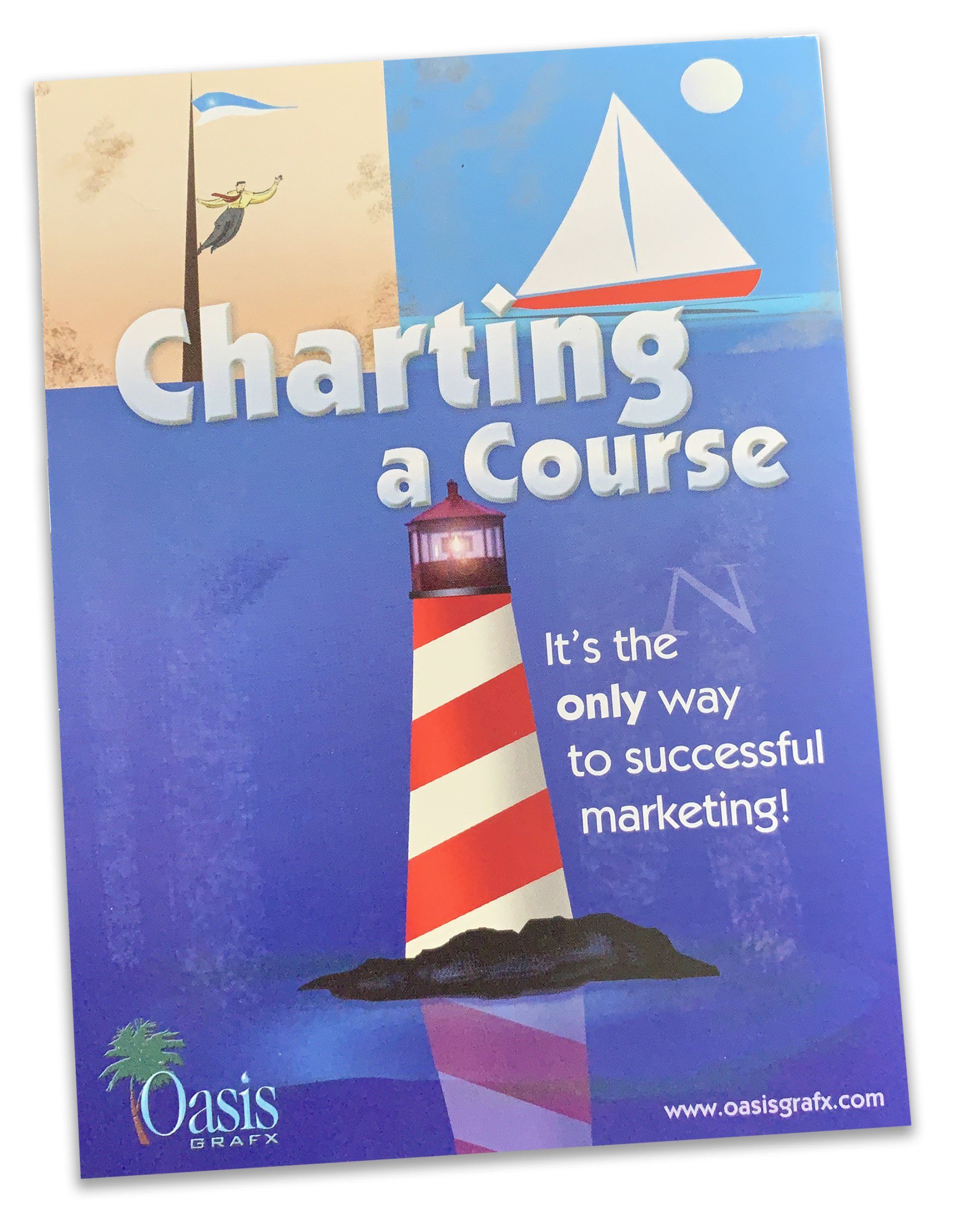 A book titled charting a course has a lighthouse on the cover