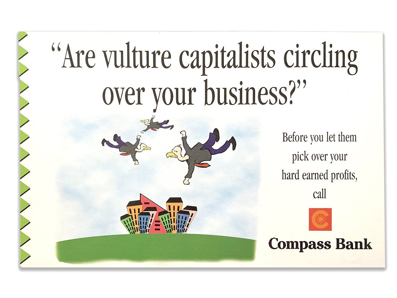 An advertisement for compass bank that says 