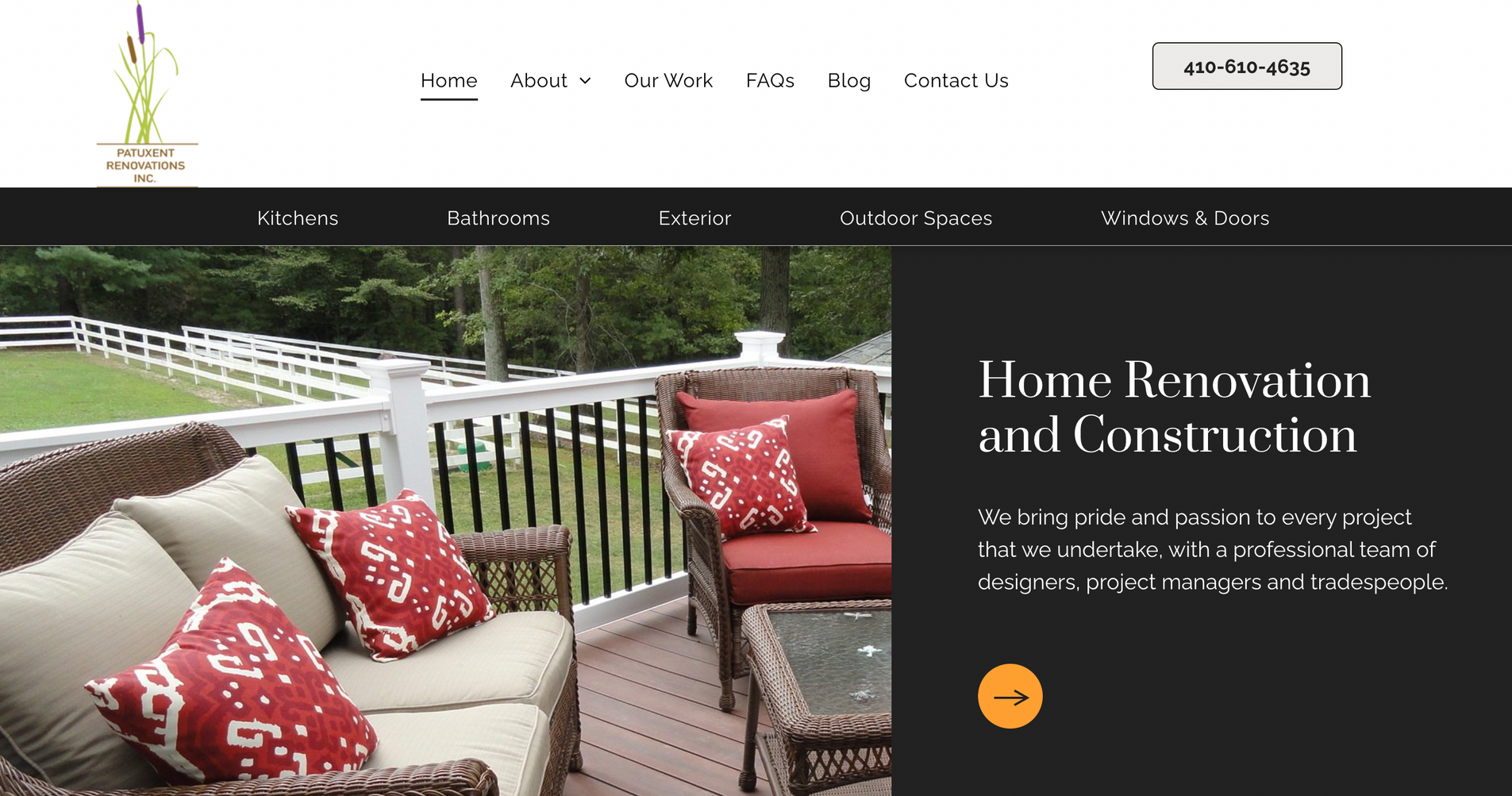 A screenshot of a website for home renovation and construction