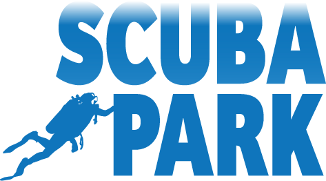 A blue logo for scuba park with a scuba diver