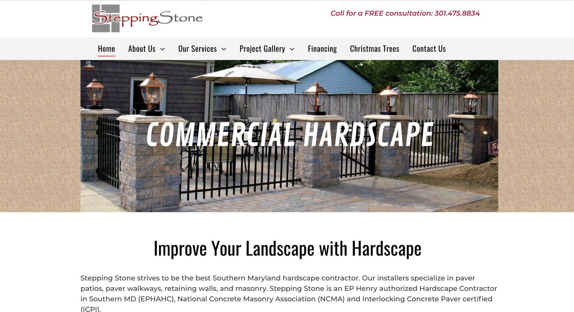 A screenshot of a website that says commercial hardscape
