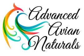 The logo for advanced avian naturals is a colorful bird with a rainbow tail.
