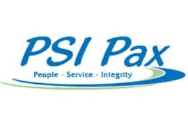 A blue and green logo for psi pax people service integrity