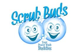 The logo for scrub buds shows two bubbles with faces on them.
