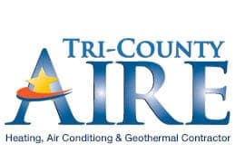 The tri-county aire logo is a heating , air conditioning and geothermal contractor.