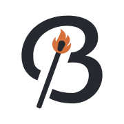 A letter b with a lit match inside of it.