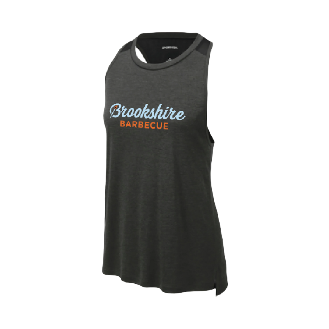 A black tank top that says brookshire barbecue on it