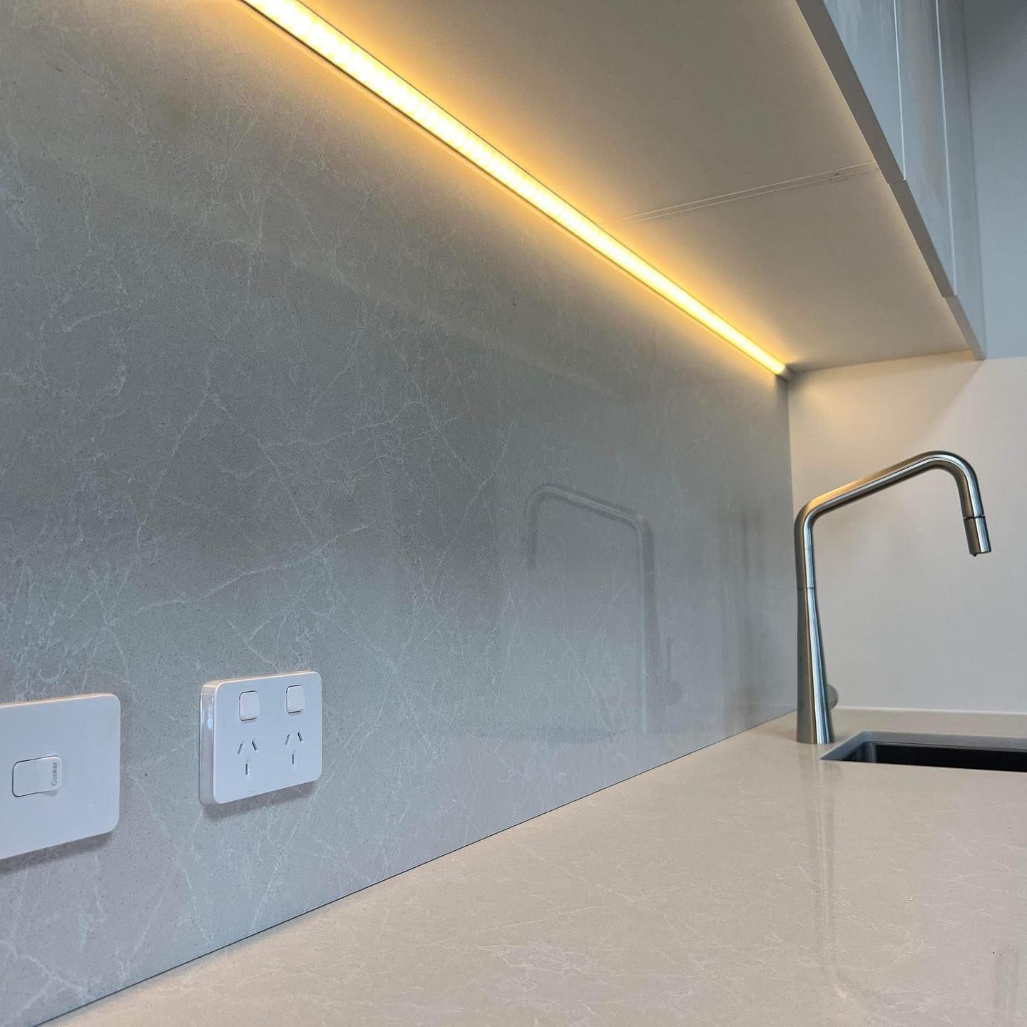 Kitchen counter with light strip above it  — Col Groves Electrics Pty Ltd in Ballina, NSW
