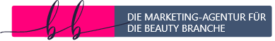 A pink and blue logo for die marketing-agentur fur die beauty branche