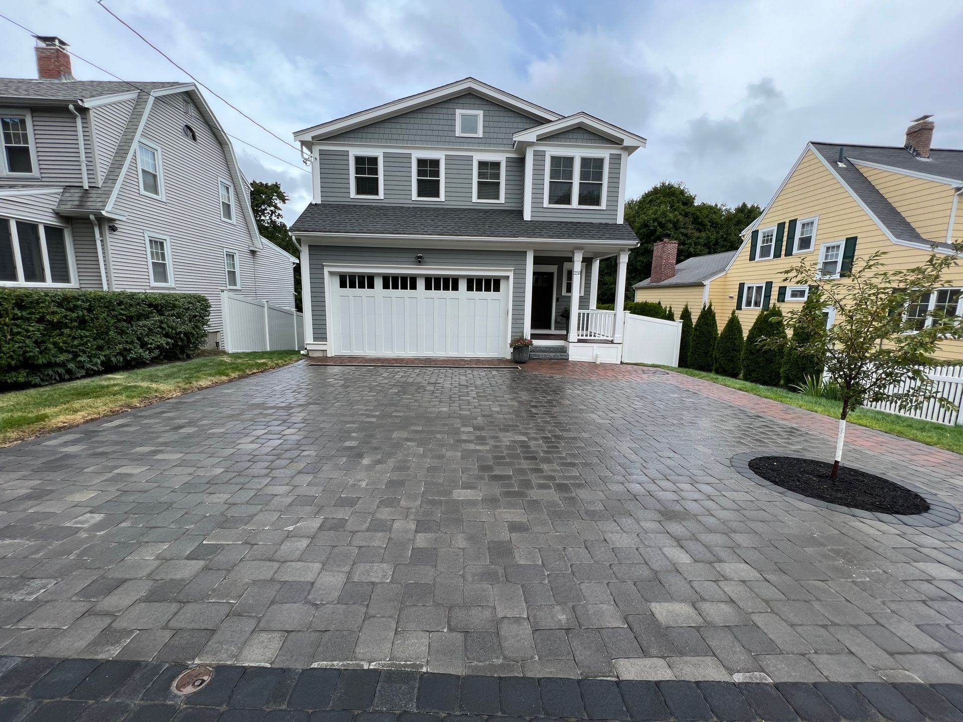 Paver driveway install in Lexington, MA.