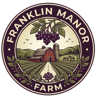Franklin Manor Farm logo with a tan barn and purple grapevine cluster above the name