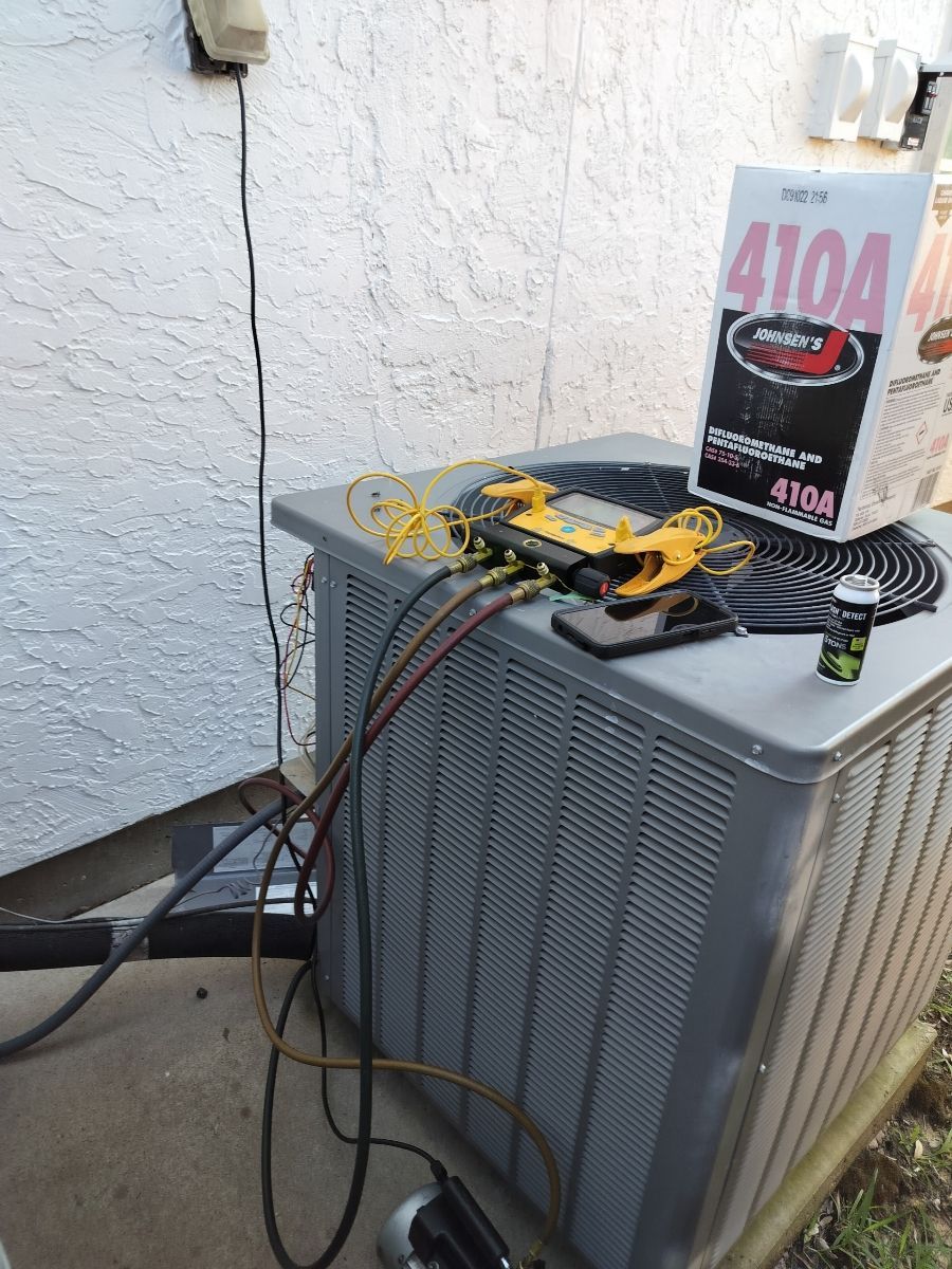 An air conditioner with a box that says 410A on it