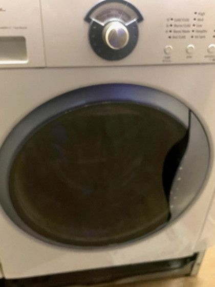 A close up of a washing machine with the door open