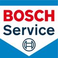 A logo for bosch service with a blue and white background