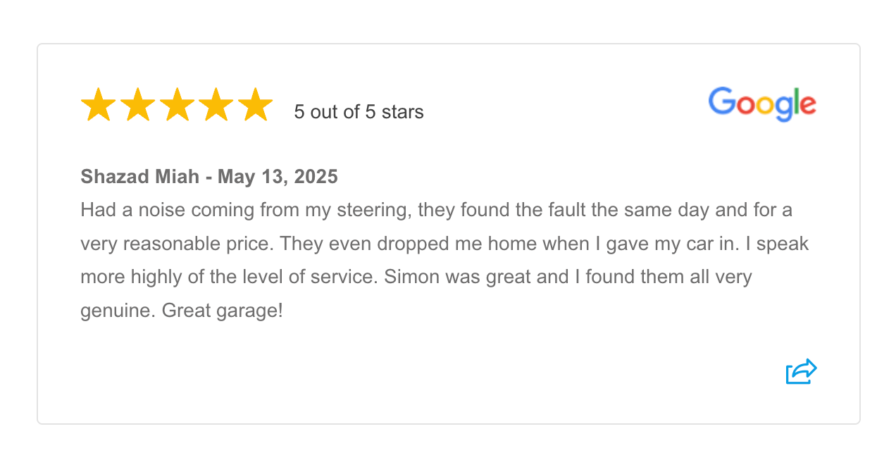 Google review for M&BM Motors