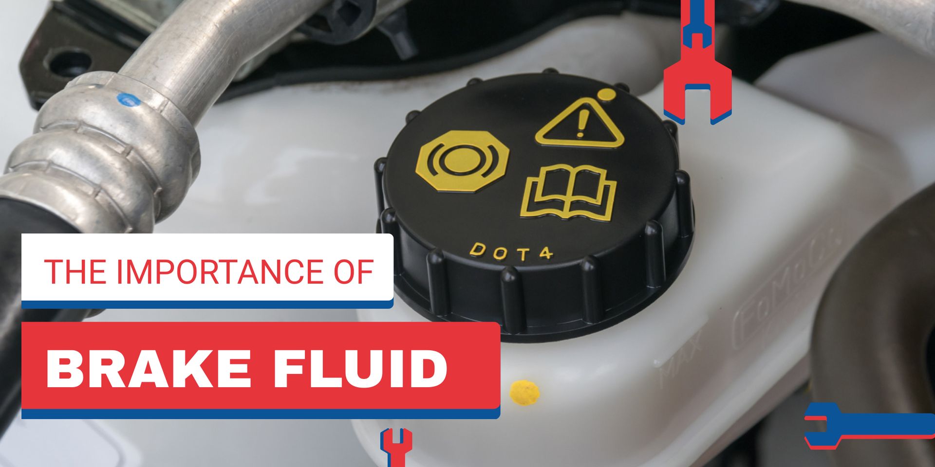 A close up of a brake fluid container on a car
