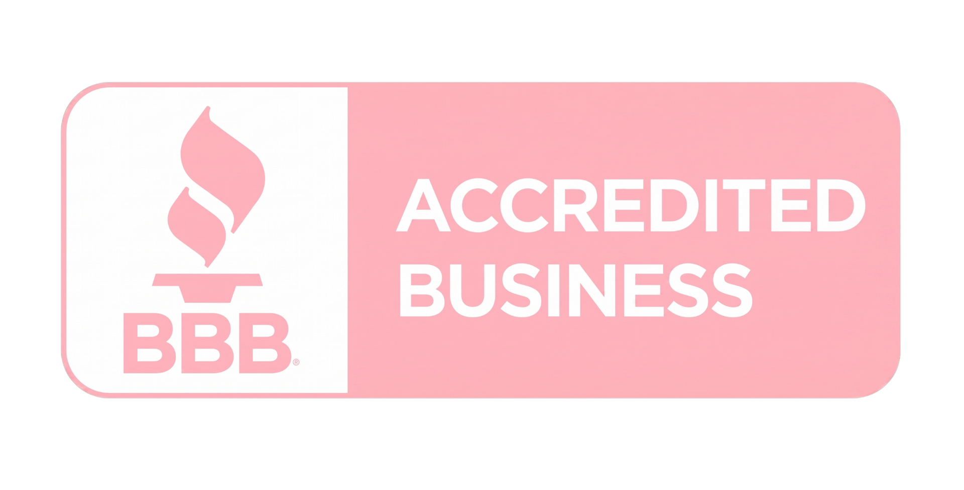 BBB logo with pink background, showing