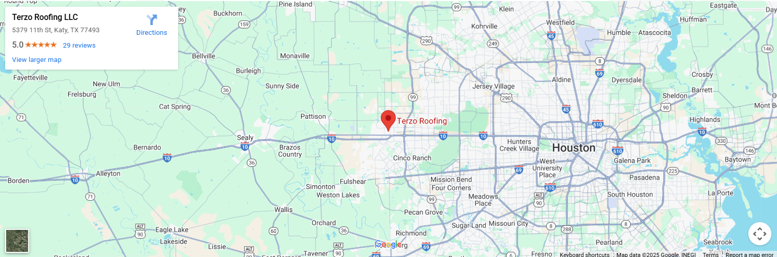 Map of Houston, Texas, with a red marker indicating a location west of the city.