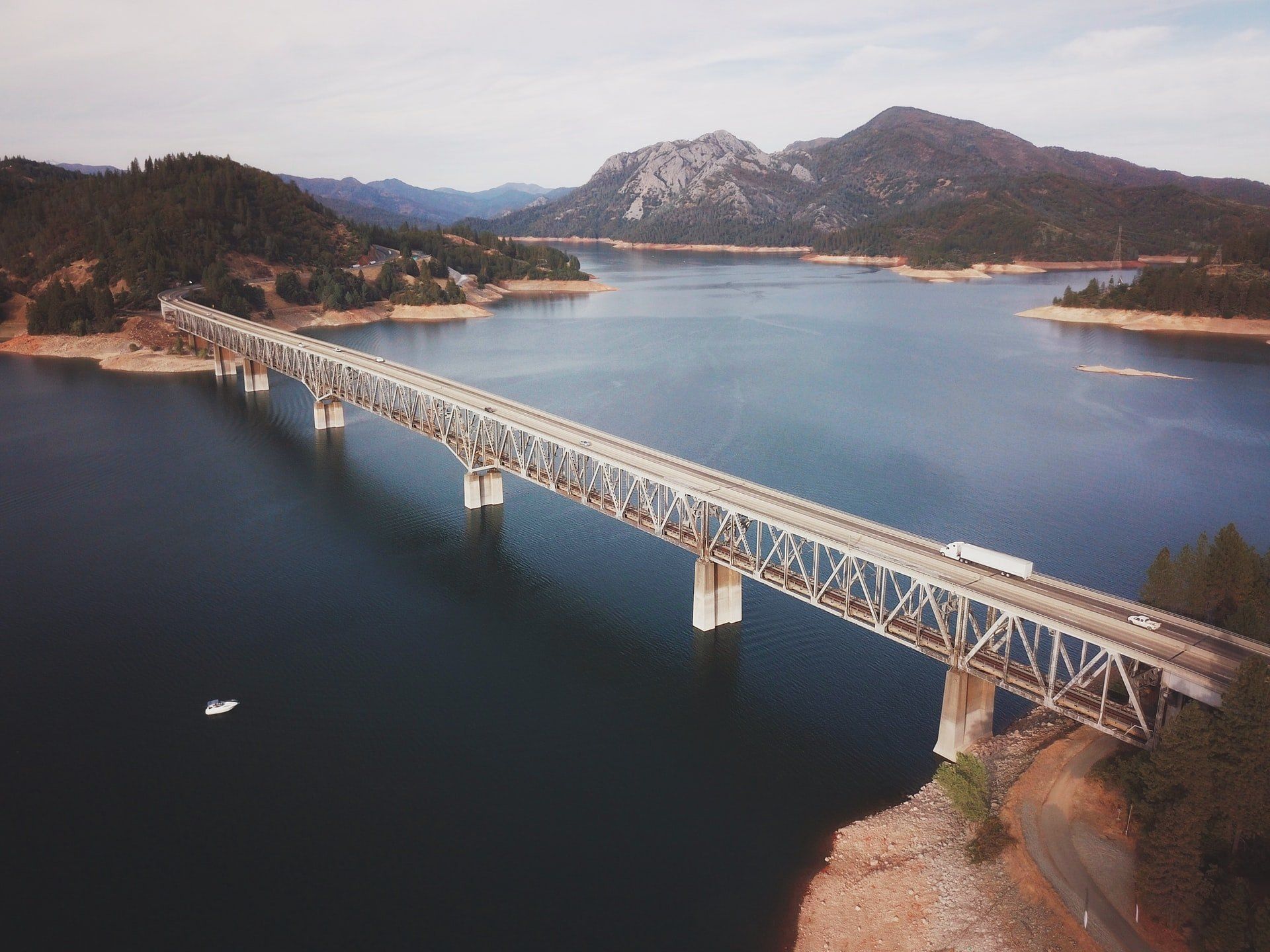 A bridge over lake shasta just north of Redding, CA